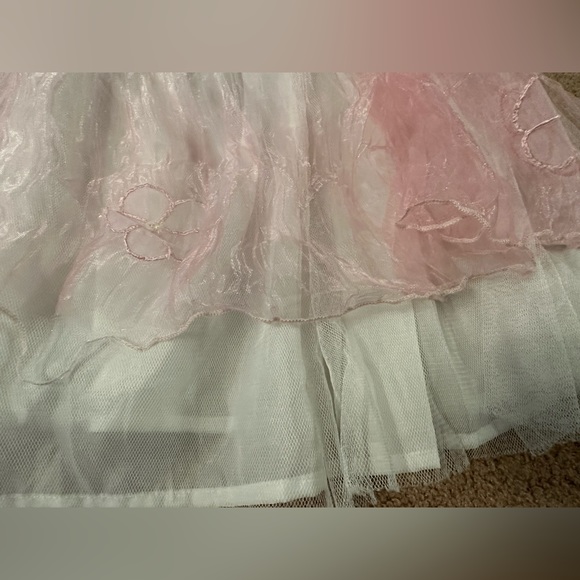 Wedding Flower Girl White Dress Pink Tulle Overlay Costume Pretend Play Dress-up - Picture 6 of 15